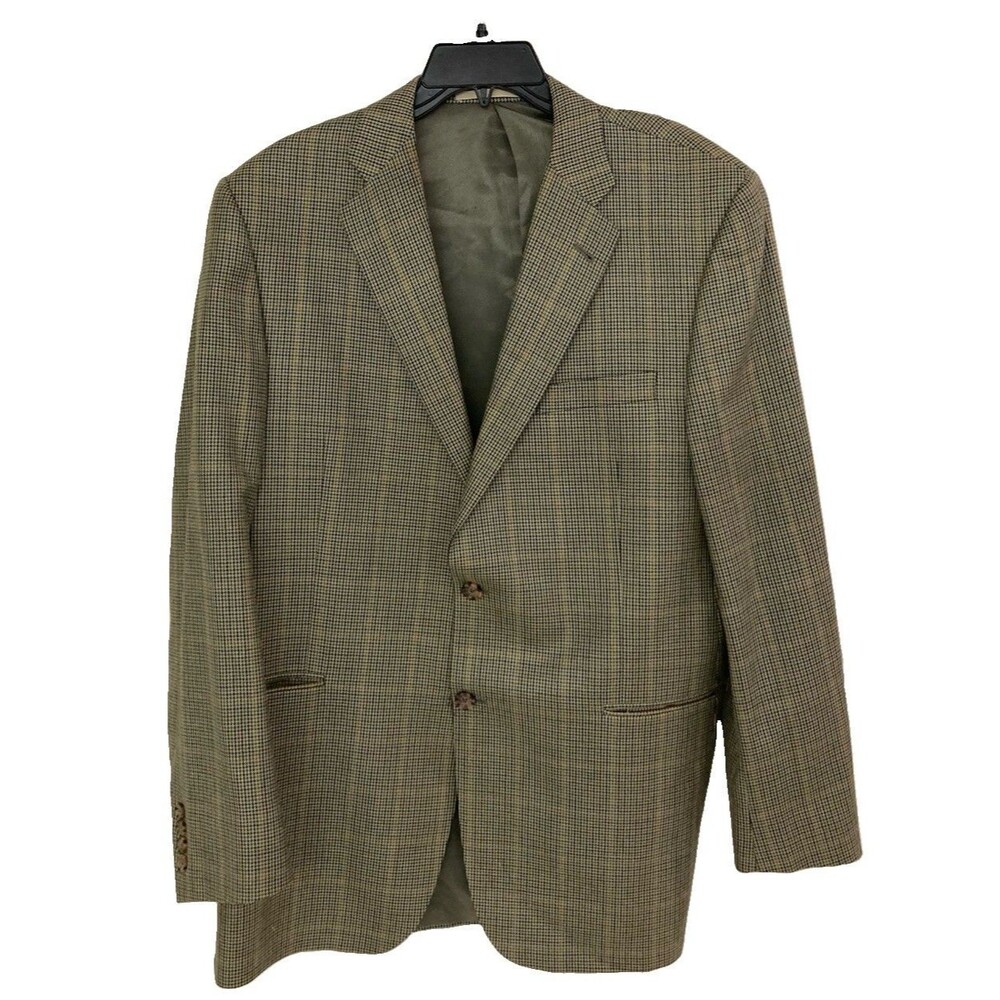 Men's Burberry London Blazer Houndstooth Windowpane Silk Wool Brown Size 44L